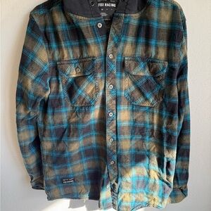 Men’s M Blue Flannel Fox Racing Long Sleeve Hooded Grunge, Motorsport, Racing